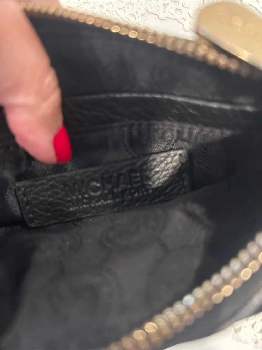 Michael Kors Black and Beige Logo Sequin Wristlet